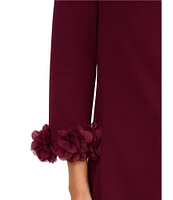 Adrianna Papell Crepe Shift Boat Neck 3/4 Sleeve 3-D Flower Cuff Mini Dress