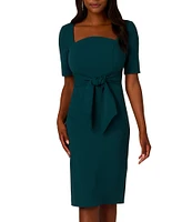 Adrianna Papell Crepe Square Neck Short Sleeve Tie Front Dress