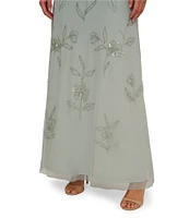 Adrianna Papell Crew Neck Short Flutter Sleeve Beaded Blouson Dress