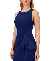 Adrianna Papell Crew Neck Sleeveless Cascading Ruffle High-Low Dress