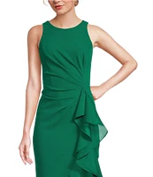 Adrianna Papell Crew Neck Sleeveless Cascading Ruffle High-Low Dress