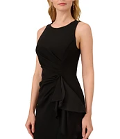 Adrianna Papell Crew Neck Sleeveless Cascading Ruffle High-Low Dress