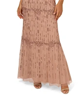 Adrianna Papell Criss Cross Halter Beaded Mesh Sheath Gown