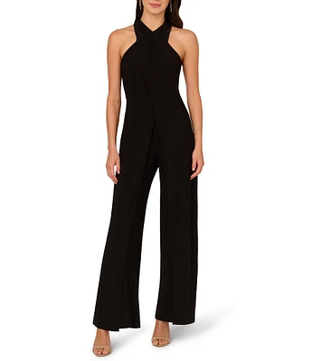 Adrianna Papell Criss Cross Halter Stretch Jersey Tulip Jumpsuit