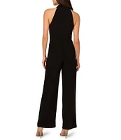 Adrianna Papell Criss Cross Halter Stretch Jersey Tulip Jumpsuit