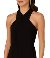 Adrianna Papell Criss Cross Halter Stretch Jersey Tulip Jumpsuit