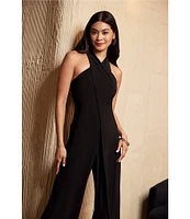 Adrianna Papell Criss Cross Halter Stretch Jersey Tulip Jumpsuit