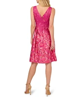 Adrianna Papell Double V-Neck Floral Jacquard Fit & Flare Dress