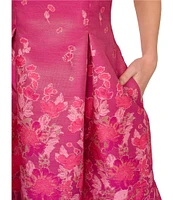 Adrianna Papell Double V-Neck Floral Jacquard Fit & Flare Dress