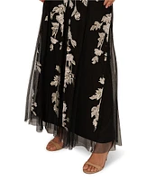 Adrianna Papell Embroidered Floral Print Halter Neck Sleeveless A-Line Gown