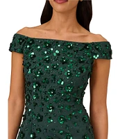 Adrianna Papell Floral Beaded Off-the-Shoulder Gown