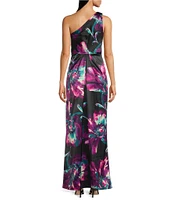 Adrianna Papell Floral Chiffon One Shoulder Sleeveless Column Gown