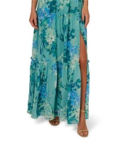 Adrianna Papell Floral Chiffon Square Neck Ruffle A-Line Dress