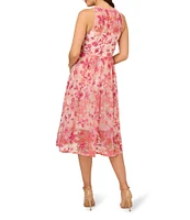 Adrianna Papell Floral Embroidered Halter Neck A-Line Midi Dress