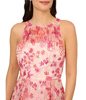 Adrianna Papell Floral Embroidered Halter Neck A-Line Midi Dress