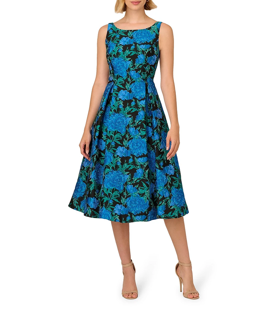 Adrianna Papell Floral Jacquard Boat Neck Sleeveless Dress