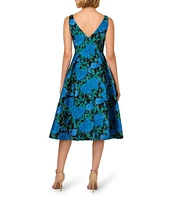 Adrianna Papell Floral Jacquard Boat Neck Sleeveless Dress