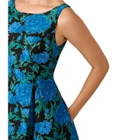 Adrianna Papell Floral Jacquard Boat Neck Sleeveless Dress