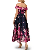 Adrianna Papell Floral Jacquard Off-the-Shoulder Fit and Flare Dress