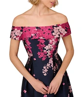 Adrianna Papell Floral Jacquard Off-the-Shoulder Fit and Flare Dress