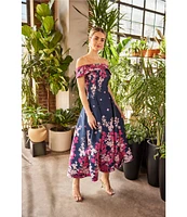 Adrianna Papell Floral Jacquard Off-the-Shoulder Fit and Flare Dress