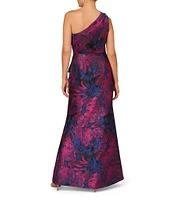 Adrianna Papell Floral Jacquard One Shoulder Sleeveless Mermaid Gown