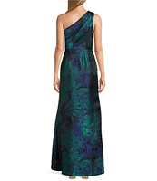 Adrianna Papell Floral Jacquard One Shoulder Sleeveless Mermaid Gown