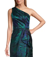 Adrianna Papell Floral Jacquard One Shoulder Sleeveless Mermaid Gown