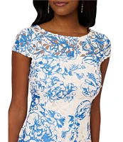 Adrianna Papell Floral Lace Boat Neck Cap Sleeve Sheath Dress