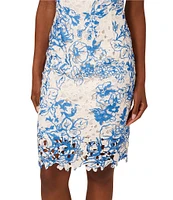 Adrianna Papell Floral Lace Boat Neck Cap Sleeve Sheath Dress