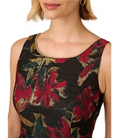 Adrianna Papell Floral Metallic Jacquard Scoop Neck Sleeveless Side Pocket Dress