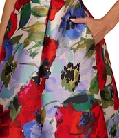 Adrianna Papell Floral Mikado Boat Neck Sleeveless Side Seam Pocket Fit & Flare Dress