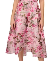 Adrianna Papell Floral Printed Organza One Shoulder Sleeveless Ruffle Front Hi-Lo Dress