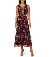 Adrianna Papell Floral Sequin V-Neck Sleeveless Fit & Flare Dress