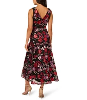 Adrianna Papell Floral Sequin V-Neck Sleeveless Fit & Flare Dress