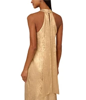 Adrianna Papell Foiled Woven Halter Neck Sleeveless Back Neck Tail Sheath Dress