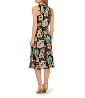 Adrianna Papell Halter Floral Print Chiffon Blouson Midi Dress