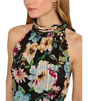 Adrianna Papell Halter Floral Print Chiffon Blouson Midi Dress