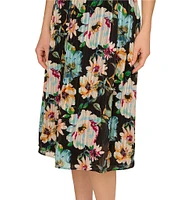 Adrianna Papell Halter Floral Print Chiffon Blouson Midi Dress
