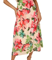 Adrianna Papell Halter Neck Sleeveless Drop Waist Floral Chiffon Midi Dress