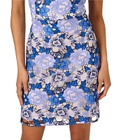 Adrianna Papell Illusion Crew Neck Flutter Sleeve Embroidered Lace Sheath Dress