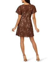 Adrianna Papell Illusion Crew Neck Flutter Sleeve Lace Shift Dress