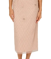 Adrianna Papell Illusion Neck Bead Mesh Column Midi Dress
