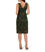 Adrianna Papell Illusion Neck Floral Metallic Lace Sheath Dress