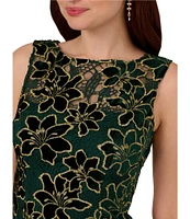 Adrianna Papell Illusion Neck Floral Metallic Lace Sheath Dress