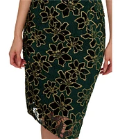 Adrianna Papell Illusion Neck Floral Metallic Lace Sheath Dress