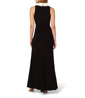 Adrianna Papell Jersey Surplice Lapel Neck Sleeveless Gown