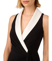 Adrianna Papell Jersey Surplice Lapel Neck Sleeveless Gown