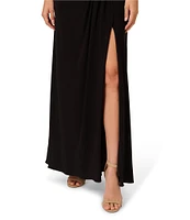 Adrianna Papell Jersey Surplice Lapel Neck Sleeveless Gown