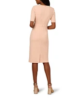 Adrianna Papell Crew Neck Short Sleeve Bow Front Crepe Sheath Dress